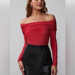 New York & Company off-the-shoulder red glittery top